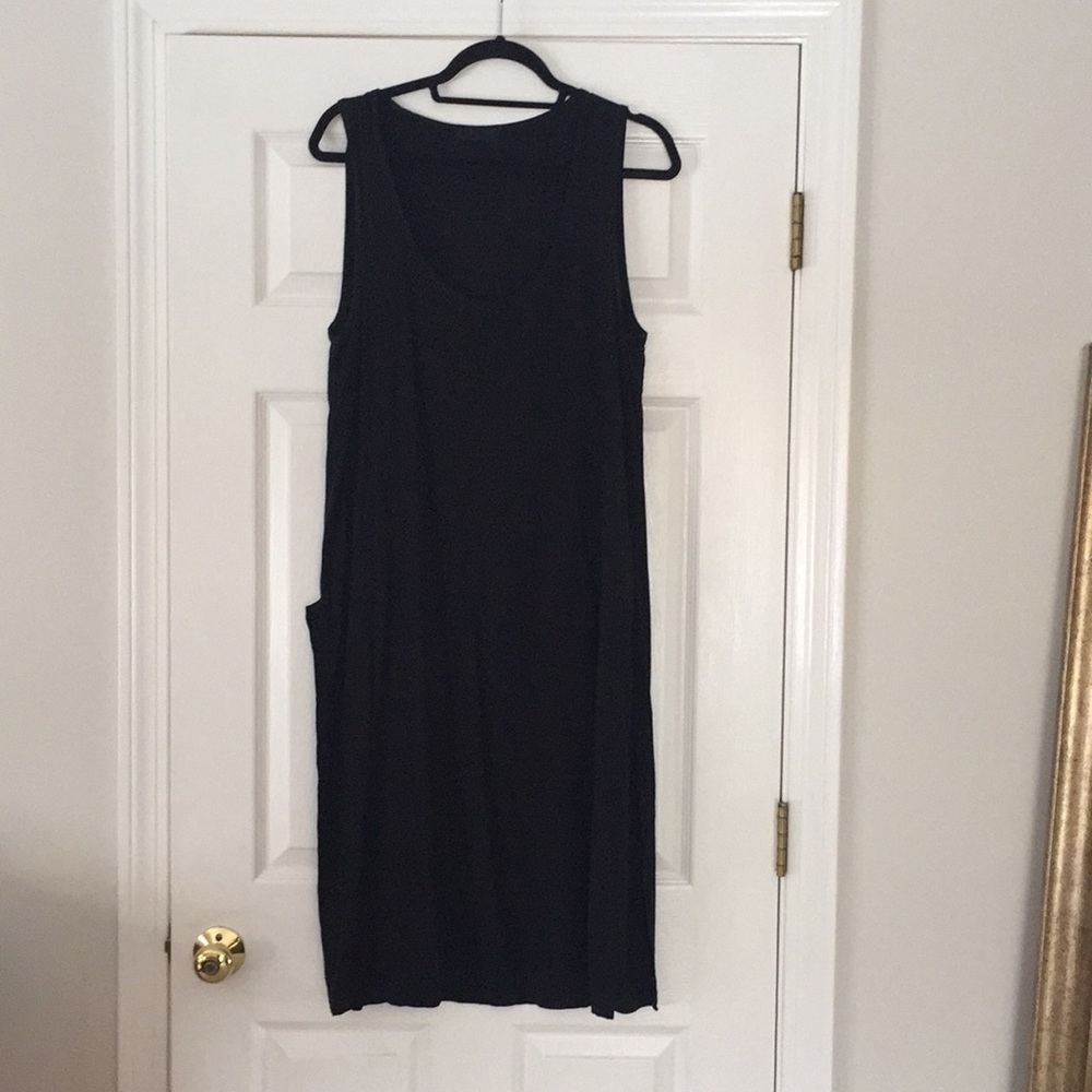 CP Shades scoop neck, dramatic slit midi dress